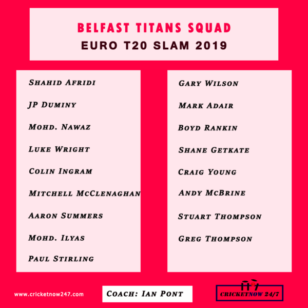 Belfast Titans Squad euro t20 slam 2019