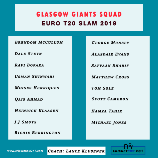 Glasgow Giants Squad Euro T20 slam 2019