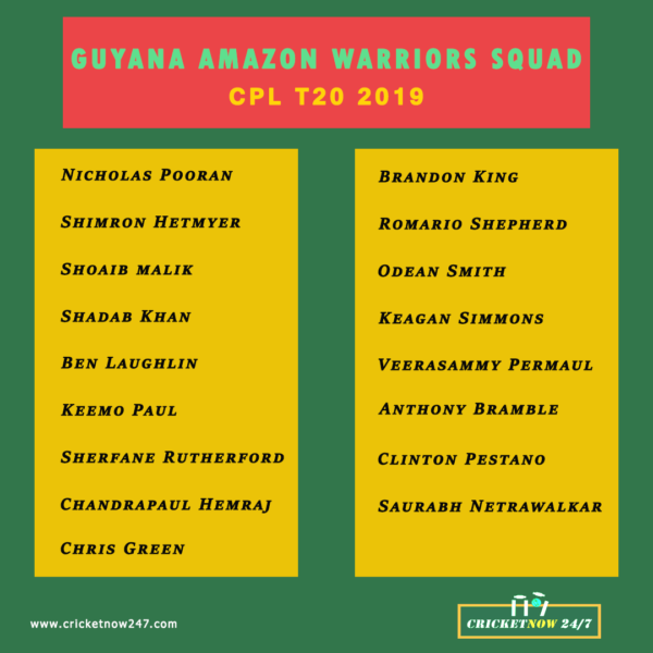 Guyana Amazon Warriors CPL 2019 squad