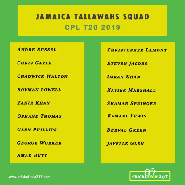 Jamaican Tallawahs CPL 2019 squad