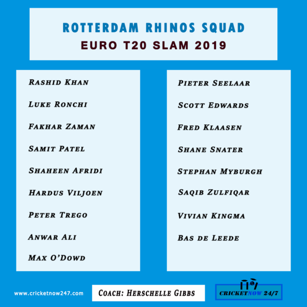 Rotterdam Rhinos Squad euro t20 slam 2019