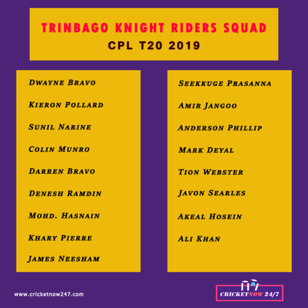 Trinbago Knight Riders Squad CPL T20 2019