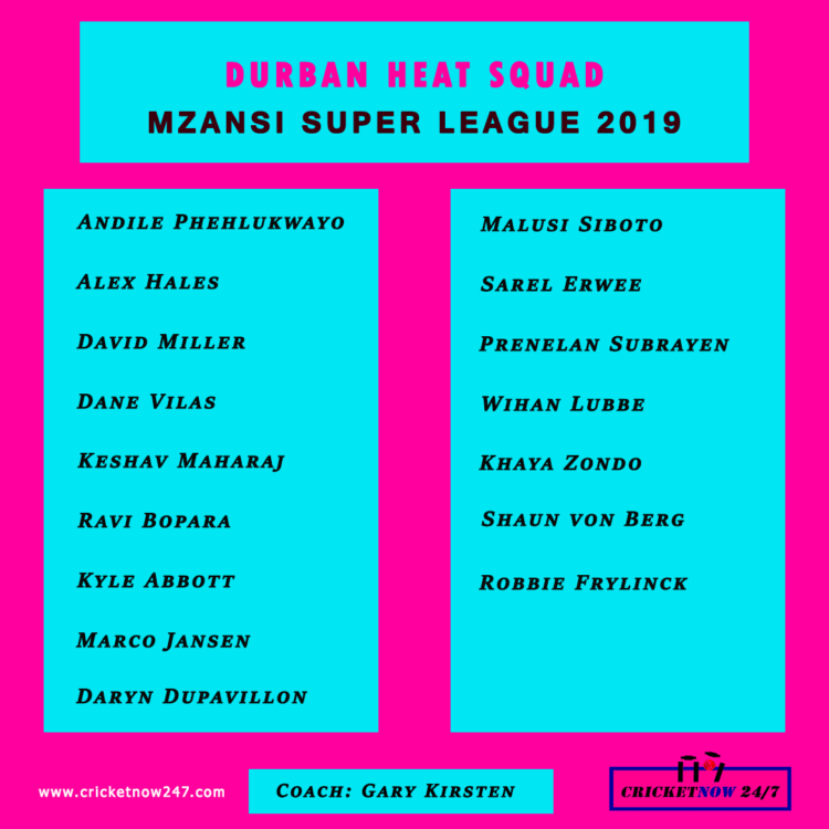 2019 Durban Heat Squad Mzansi Super League T20