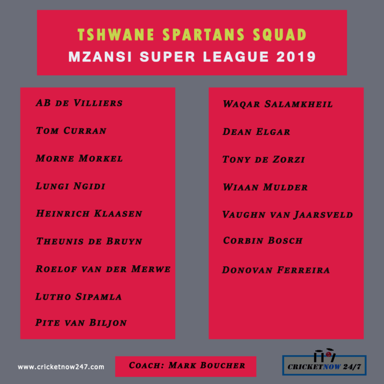 2019 Tshwane Spartans Squad Mzansi Super League T20
