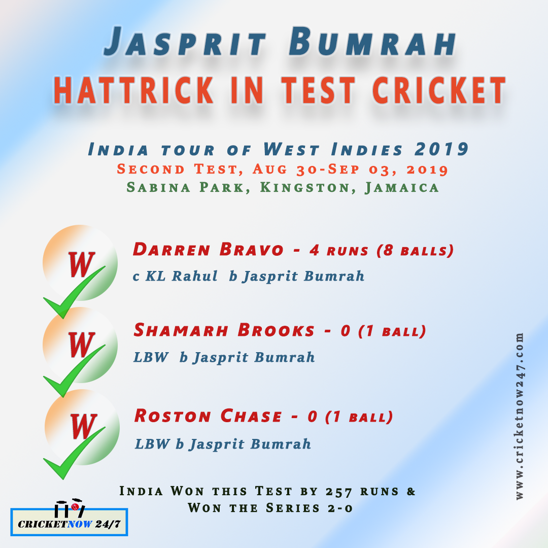 Jasprit Bumrah hattrick in Test cricket vs West Indies in 2019