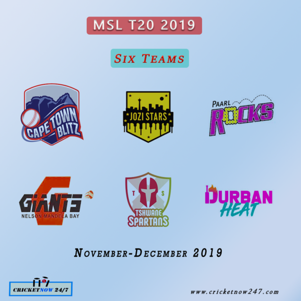 Mzansi Super League T20 2019 six teams