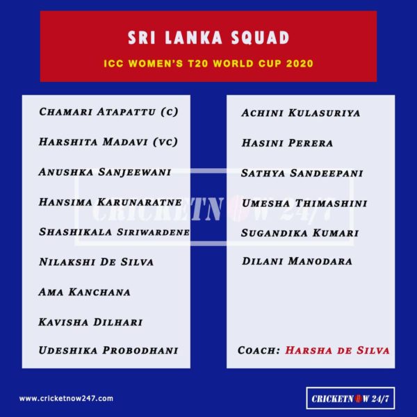 ICC Womens T20 World Cup 2020 Sri Lanka Womens - full squad and Sri Lanka womens coach