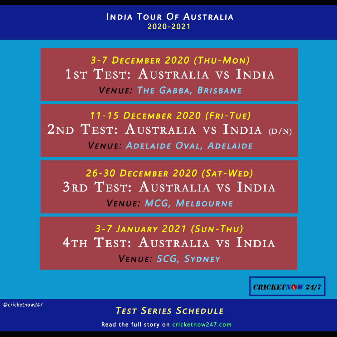 India Tour Of Australia 202021 Full Schedule (T20I,Test,ODI) Cricket Now 24/7
